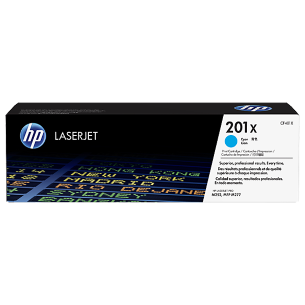 Toner hp cf401x (201x) cyan para lj pro m252n, m252dw, m277n, m277dw.