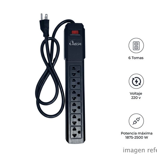 Supresor de Pico Omega 491124BK Negro 6 Outlets 4 Feet