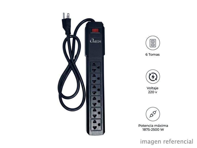 Supresor de Pico Omega 491124BK Negro 6 Outlets 4 Feet