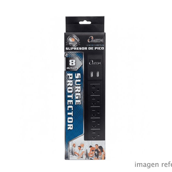 Supresor de Picos Omega 491144BK 220V con Puertos USB de Carga
