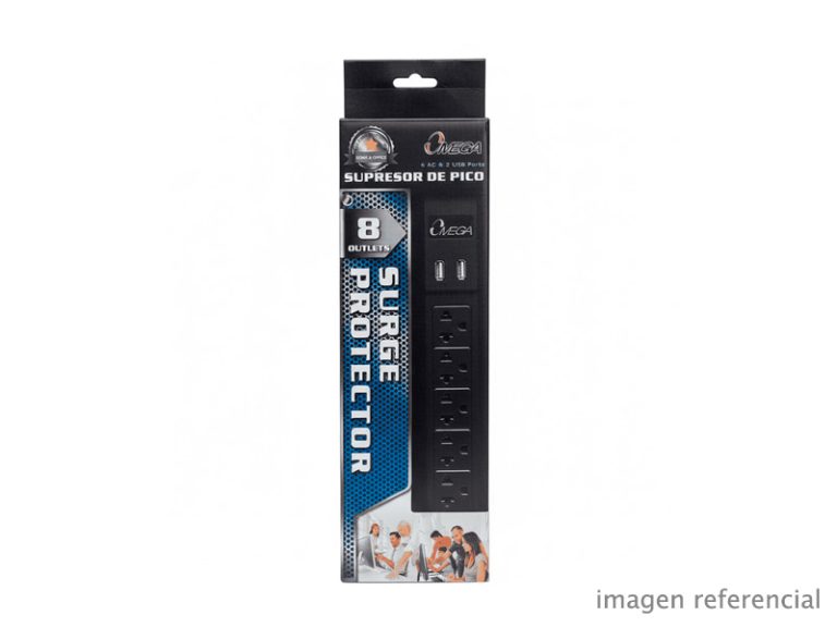 Supresor de Picos Omega 491144BK 220V con Puertos USB de Carga