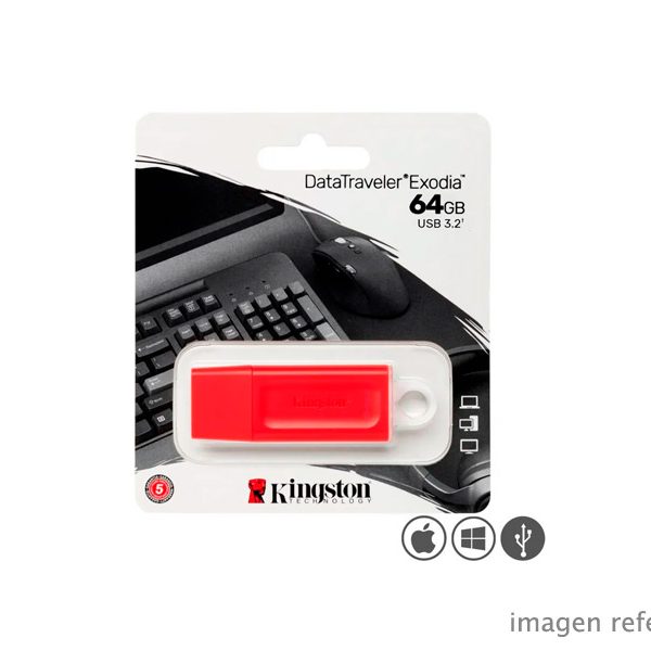 Memoria USB Kingston 64GB DataTraveler Exodia DTX USB 3.2 rojo KC-U2G64-7GR