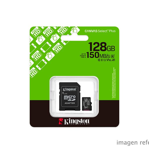 Memoria MicroSDHC Kingston 128GB 150MB/s Clase 10 con Adaptador SD (SDCS3/128GB)