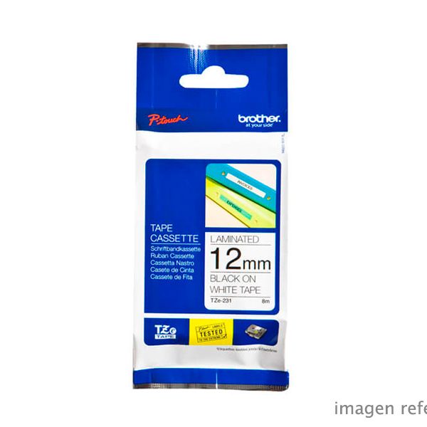 P-touch TZE231 Cinta para Etiquetas 11.94mm Blanco Resistente a Grasa, Sucio, Temperatura