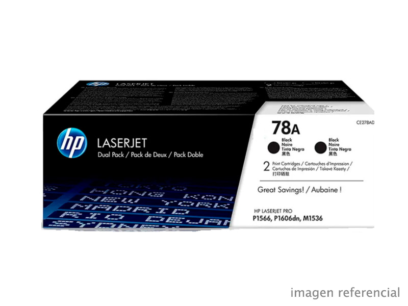 CE278AD Toner HP CE278AD 78AD Pack 2 CE278A Negro 2,100 Páginas Cada Uno