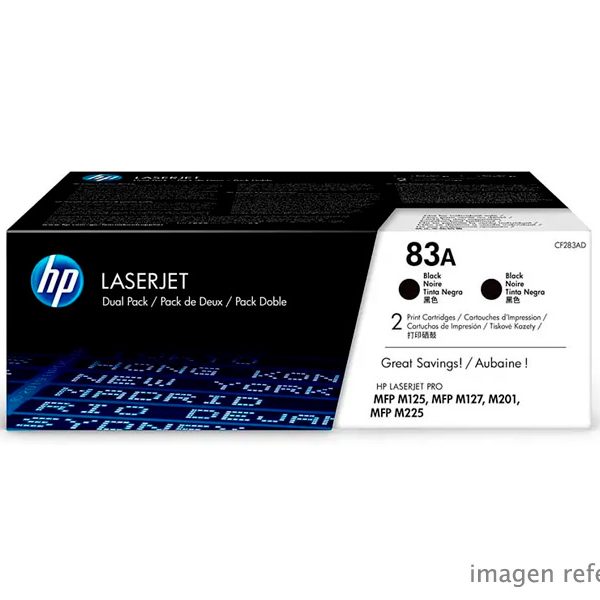 Toner HP CF283AD 83AD Negro LaserJet Pro MFP M125 M127 M201 1500 Páginas Doble Pack