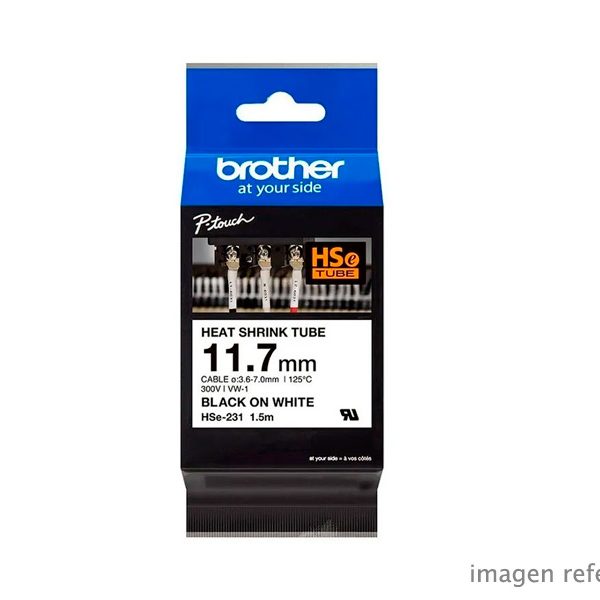 Cinta Brother HSe-231E 11.7 mm x 1.5 m tubo termorretráctil negro sobre blanco