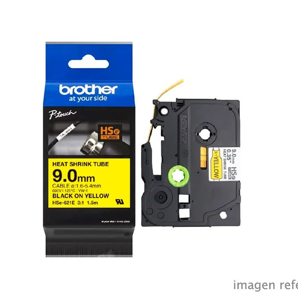 Cinta Brother HSe-621E 9 mm x 1.5 m negro sobre amarillo