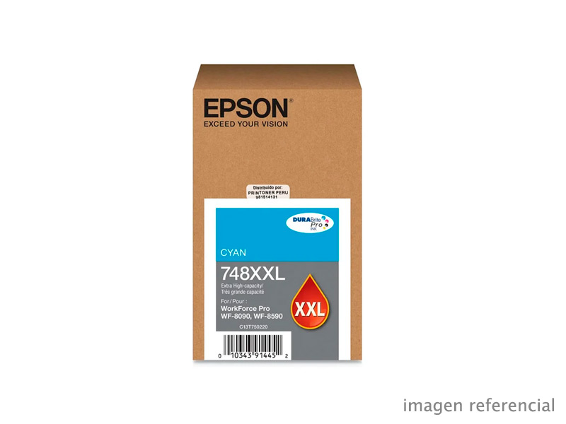 T748XXL220-AL Tinta Epson T748XXL220-AL Cyan WF-6590 WF-6090 7,000 Paginas