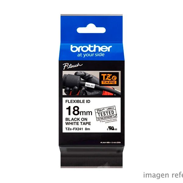 Cinta Brother TZE-FX241 PT-1090/2460/2730VP/9500PC, Etiqueta Negra sobre Blanca 3/4″ (18mm)