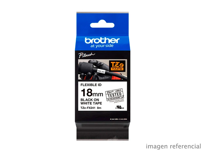 TZE-FX241 Cinta Brother TZE-FX241 PT-1090/2460/2730VP/9500PC, Etiqueta Negra sobre Blanca 3/4″ (18mm)