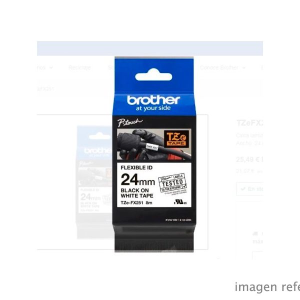 Cinta Brother TZE-FX251 PT-1090/2460/2730VP/9500PC, Etiqueta Negra sobre Blanca 1″ (24mm)