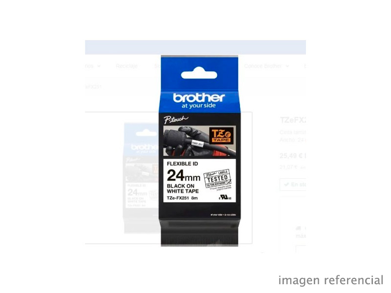 TZE-FX251 Cinta Brother TZE-FX251 PT-1090/2460/2730VP/9500PC, Etiqueta Negra sobre Blanca 1″ (24mm)