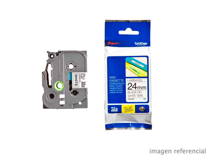 TZE251 Cinta Brother TZe-251 Black on White 1″ (24mm) para Impresoras PT-1090, PT-2460, PT-2730VP, PT-80, PT-9500PC