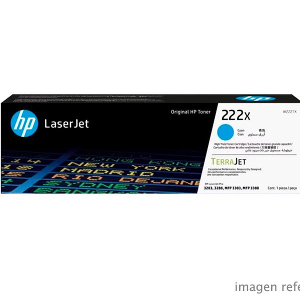 Toner HP W2221X 222X Cian LaserJet M3303, 2,500 Páginas