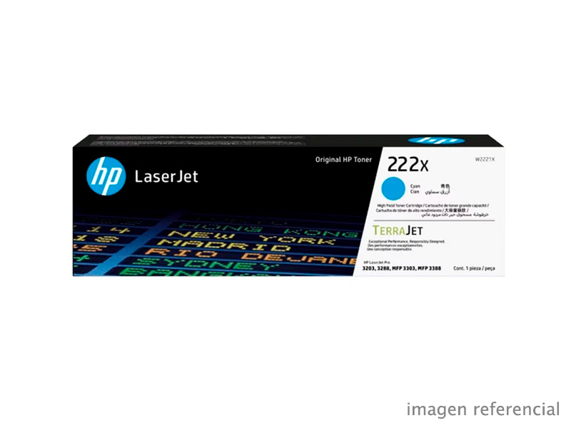 W2221X Toner HP W2221X 222X Cian LaserJet M3303, 2,500 Páginas